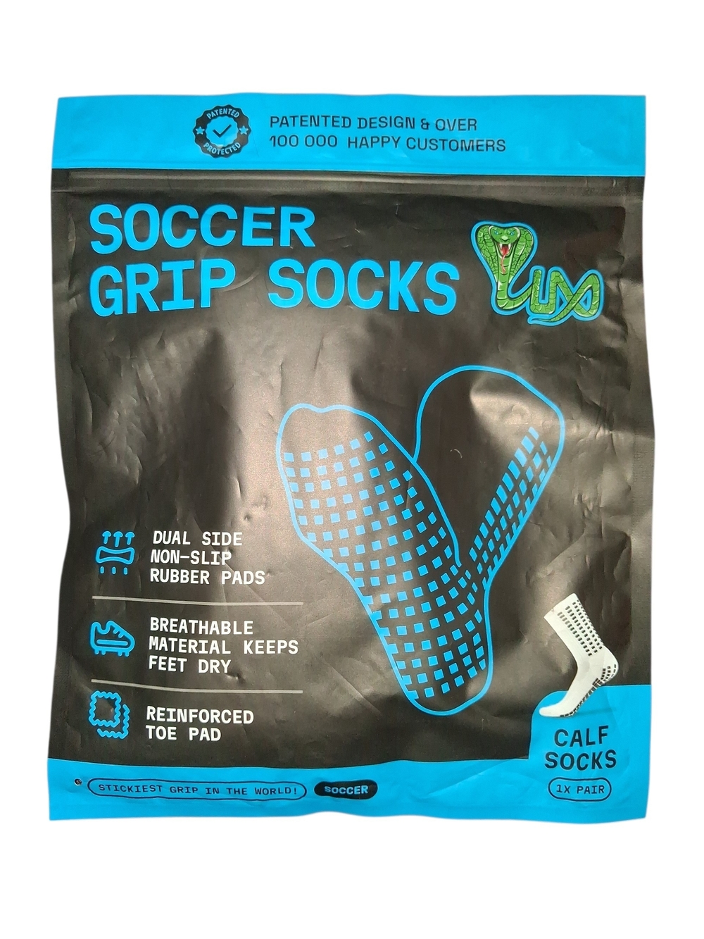 Lux Soccer Grip Calf Socks - Blue/Black